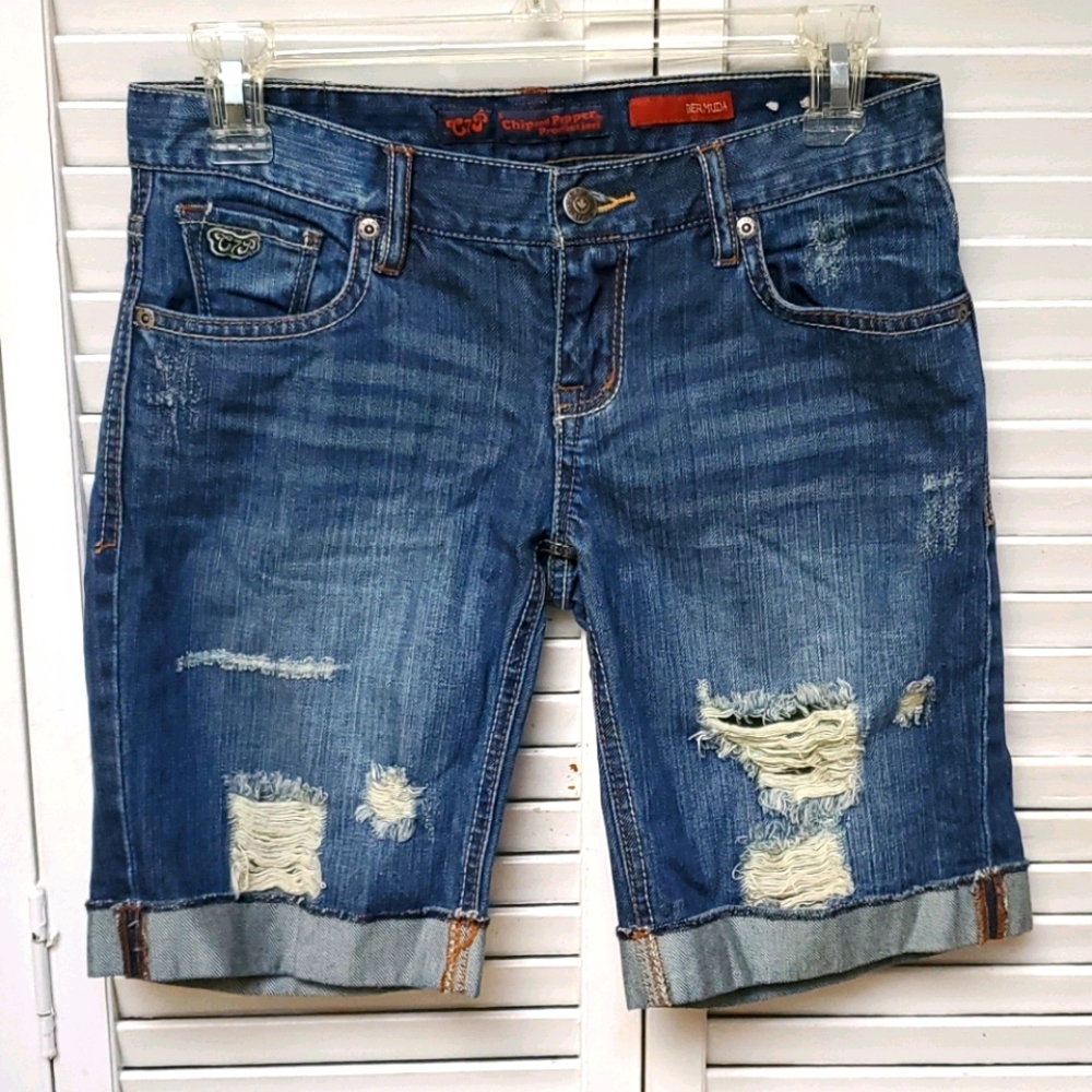 Chip & Pepper Distressed Denim Bermuda Shorts Junior Size 0